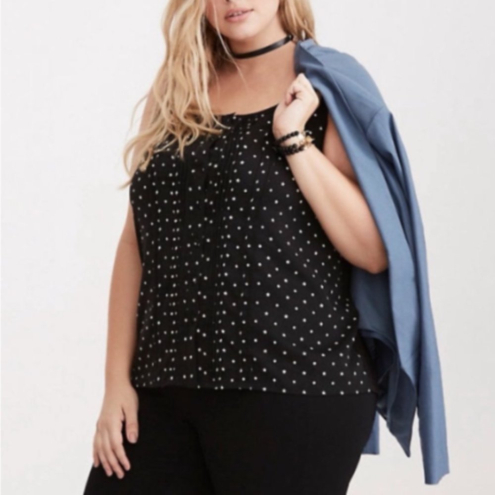 Torrid Black Pleated Tank Top with White Stars & Button Down Front - 3 (22 - 24)